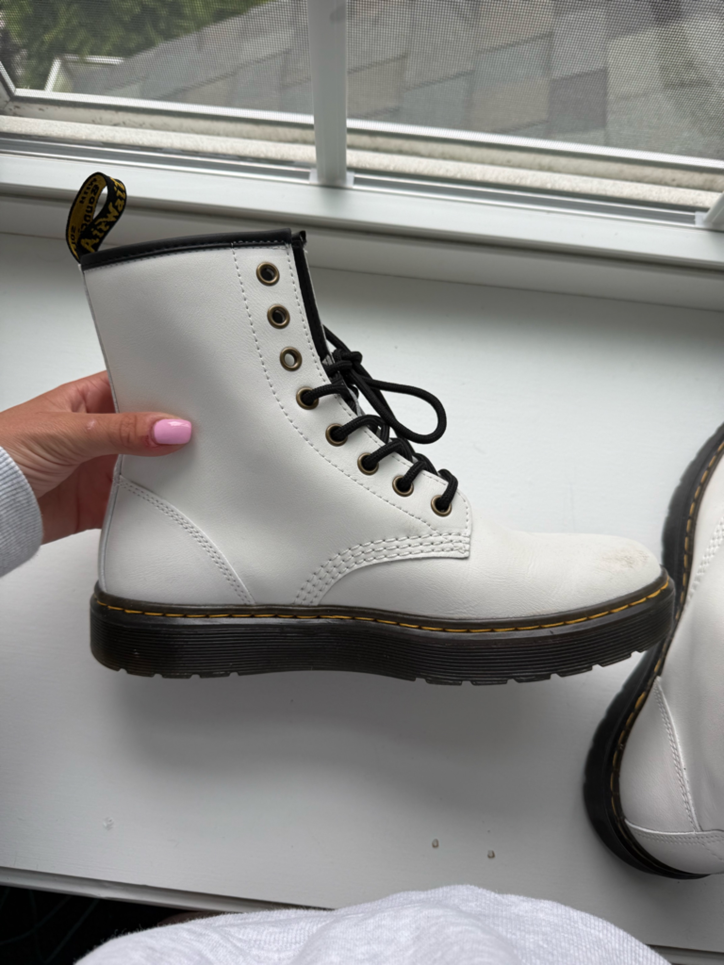 Dr. Martens White Lace-Up Platform Combat Boots With Black Trim